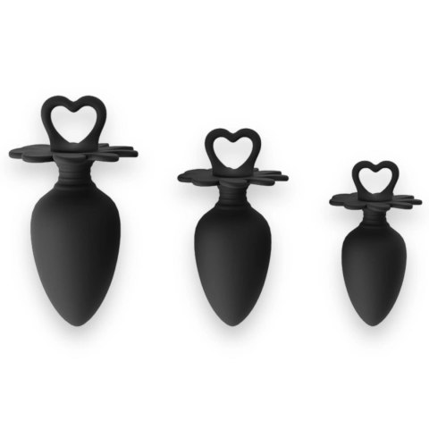 Power Escorts Power Escorts - Heart Plug Anal Starter 3-Pack - S, M & L - Black - quality Silicone - Colour box