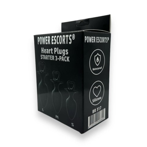 Power Escorts Power Escorts - Heart Plug Anal Starter 3-Pack - S, M & L - Black - quality Silicone - Colour box