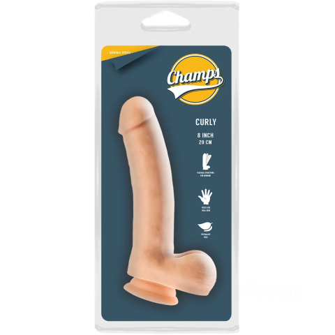 15/3,5 cm Champs Curly dildo z jądrami i przyssawką