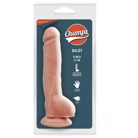 16/4 cm Champs DUAL DENSITY Baldy dwuwarstwowe dildo z jądrami i przyssawką