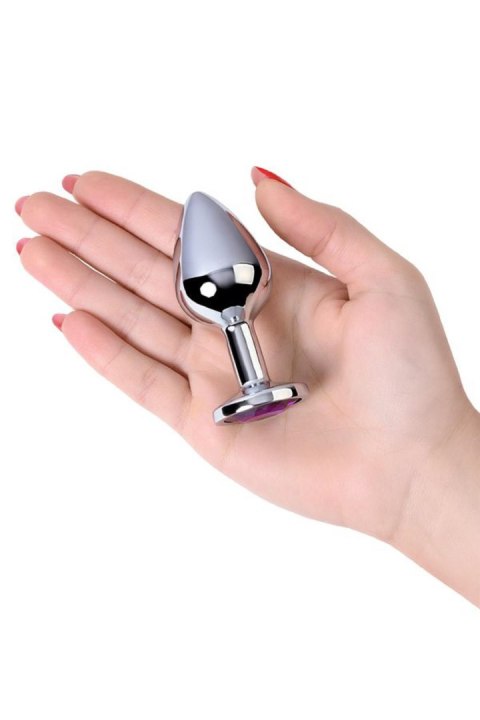 Silver anal plug TOYFA Metal,with a amethyst colored gem