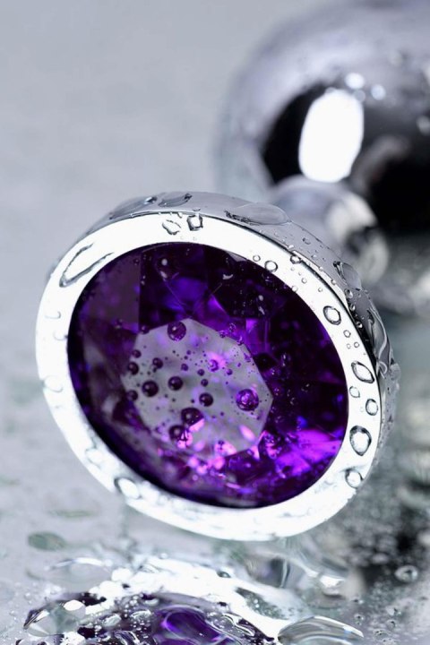 Silver anal plug TOYFA Metal,with a amethyst colored gem