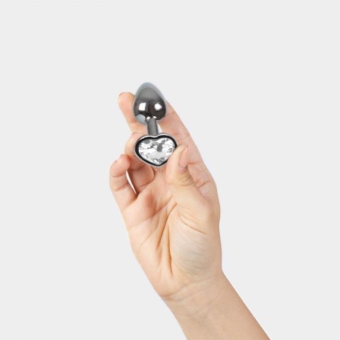 CLEAR CRYSTAL HEART METAL BUTT PLUG