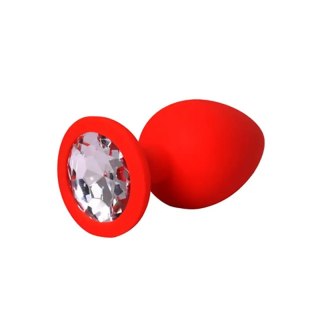 Red large butt plug with white crystal