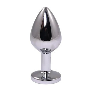 Silver Medium Butt Plug with Red Diamond