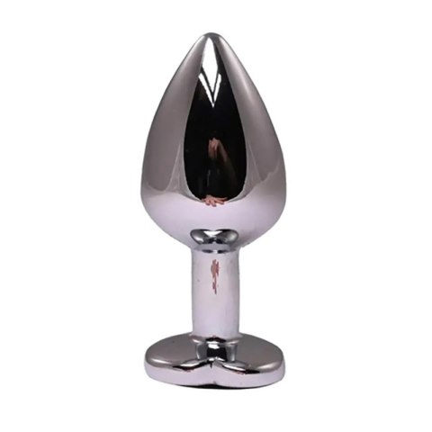 Silver medium heart-shaped butt plug with black crystal