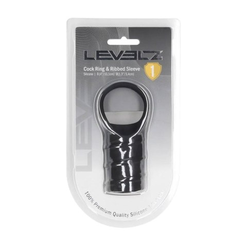 Silicone Cockring and Ribbed Sleeve - Black