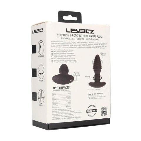 Vibrating and Rotating Ribbed Silicone Anal Plug - Black