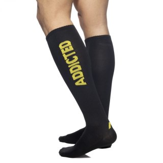 Addicted Skarpety wysokie czarne z pionowym żółtym logo W