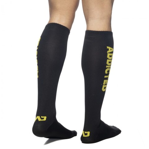 Addicted Skarpety wysokie czarne z pionowym żółtym logo W