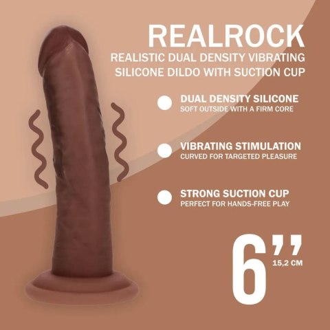 Dual Density Silicone Curved Realistic Vibrating Dildo with Suction Cup - 6" / 15,5 cm - Brown